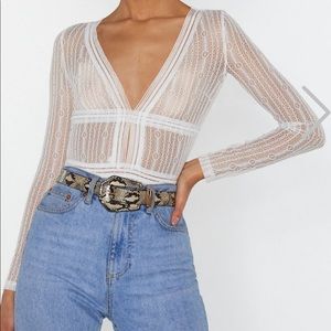 Sheer lace white bodysuit
